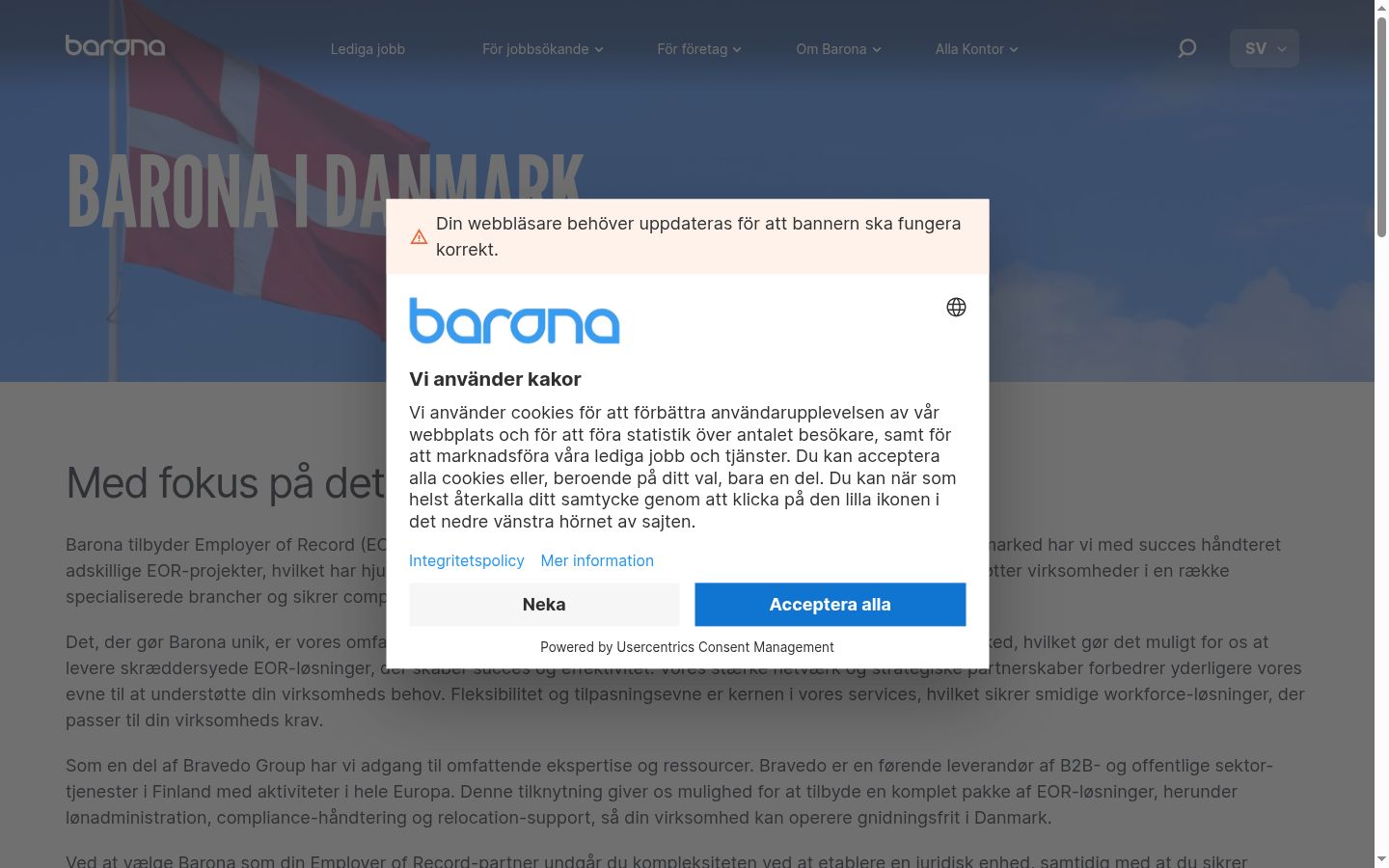 Capture d'écran de la bannière de consentement affichée avant toute interaction