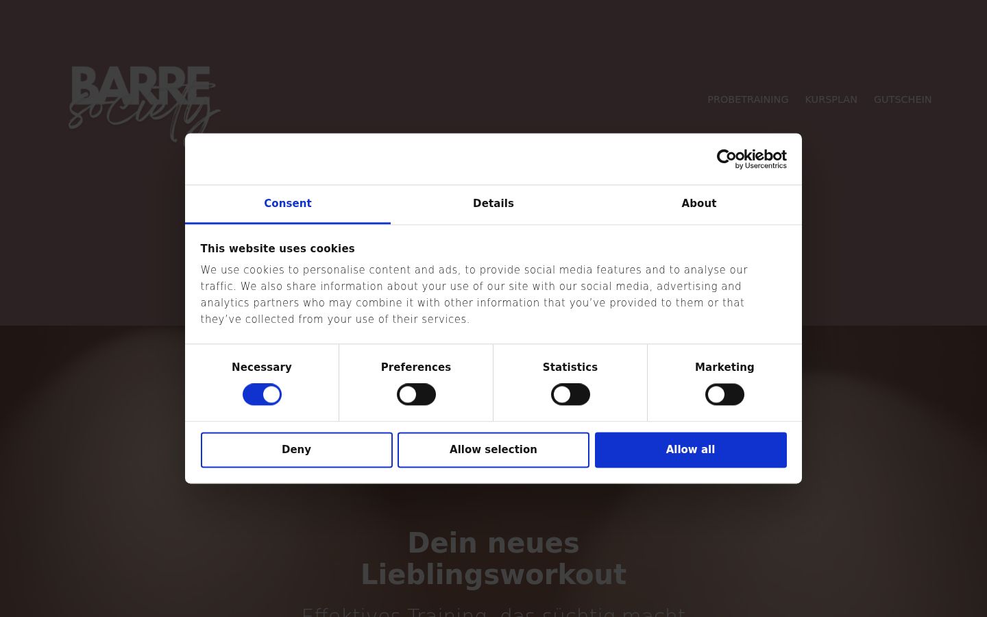 Captură de ecran a bannerului de consimțământ afișat înainte de orice interacțiune