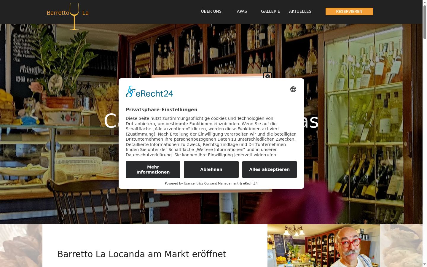Screenshot del banner di consenso mostrato prima di qualsiasi interazione