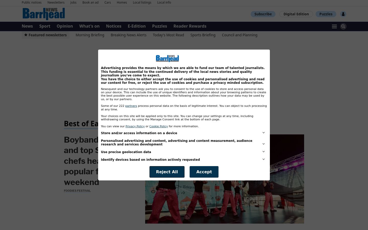 Sutikimo reklamjuostės, rodytos prieš bet kokią sąveiką, ekrano kopija