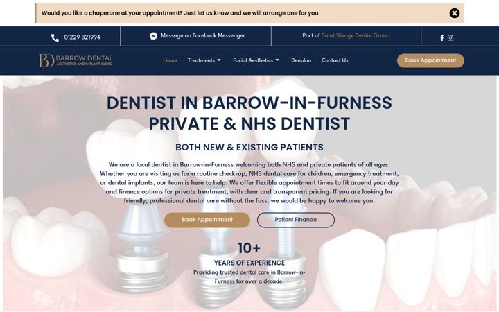 Kuvakaappaus sivustosta barrowdentalaesthetics.co.uk