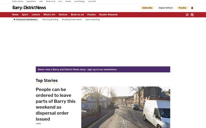 Snímek obrazovky barryanddistrictnews.co.uk