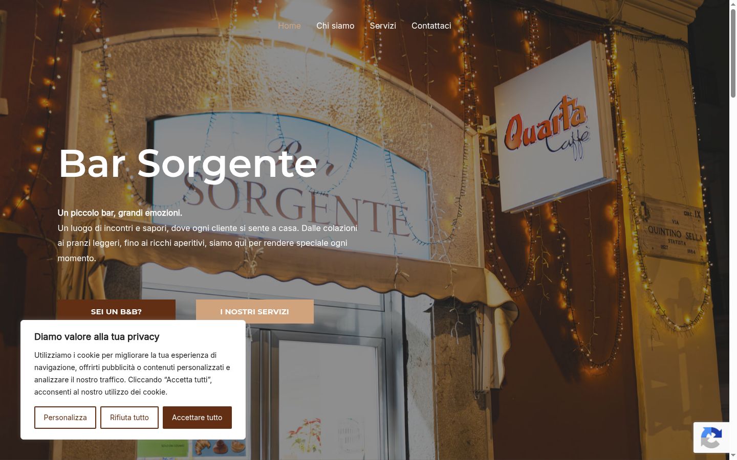 Screenshot del banner di consenso mostrato prima di qualsiasi interazione