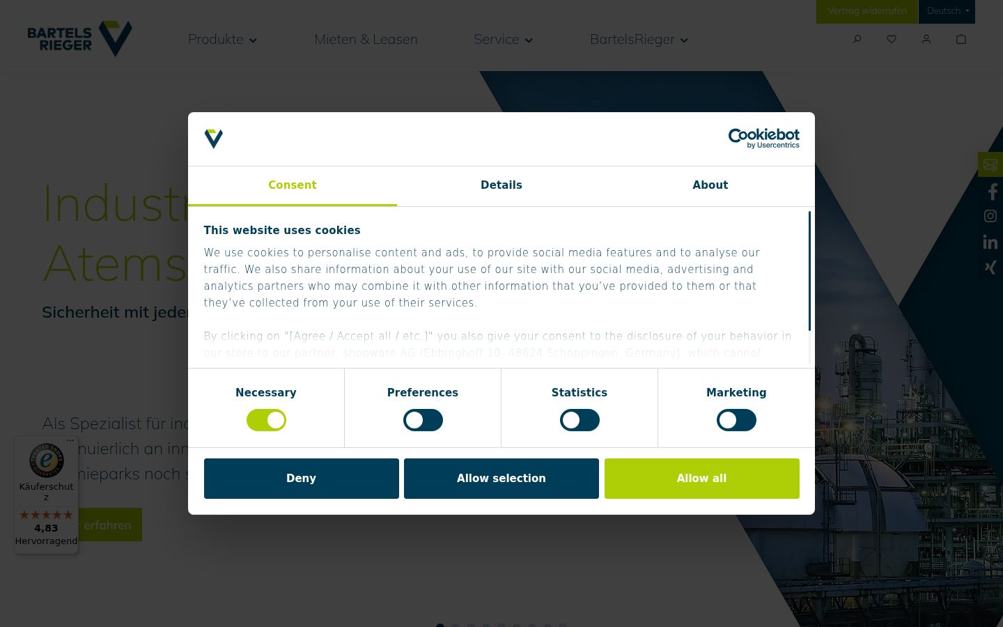 Screenshot del banner di consenso mostrato prima di qualsiasi interazione