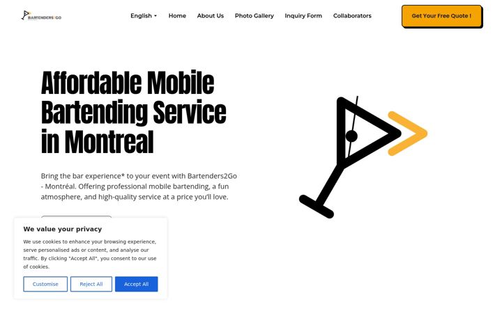 Screenshot of bartenders2go.ca