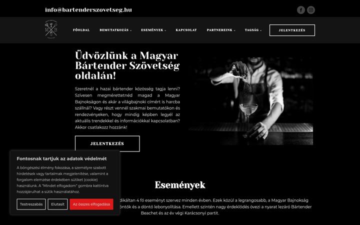 Screenshot of bartenderszovetseg.hu
