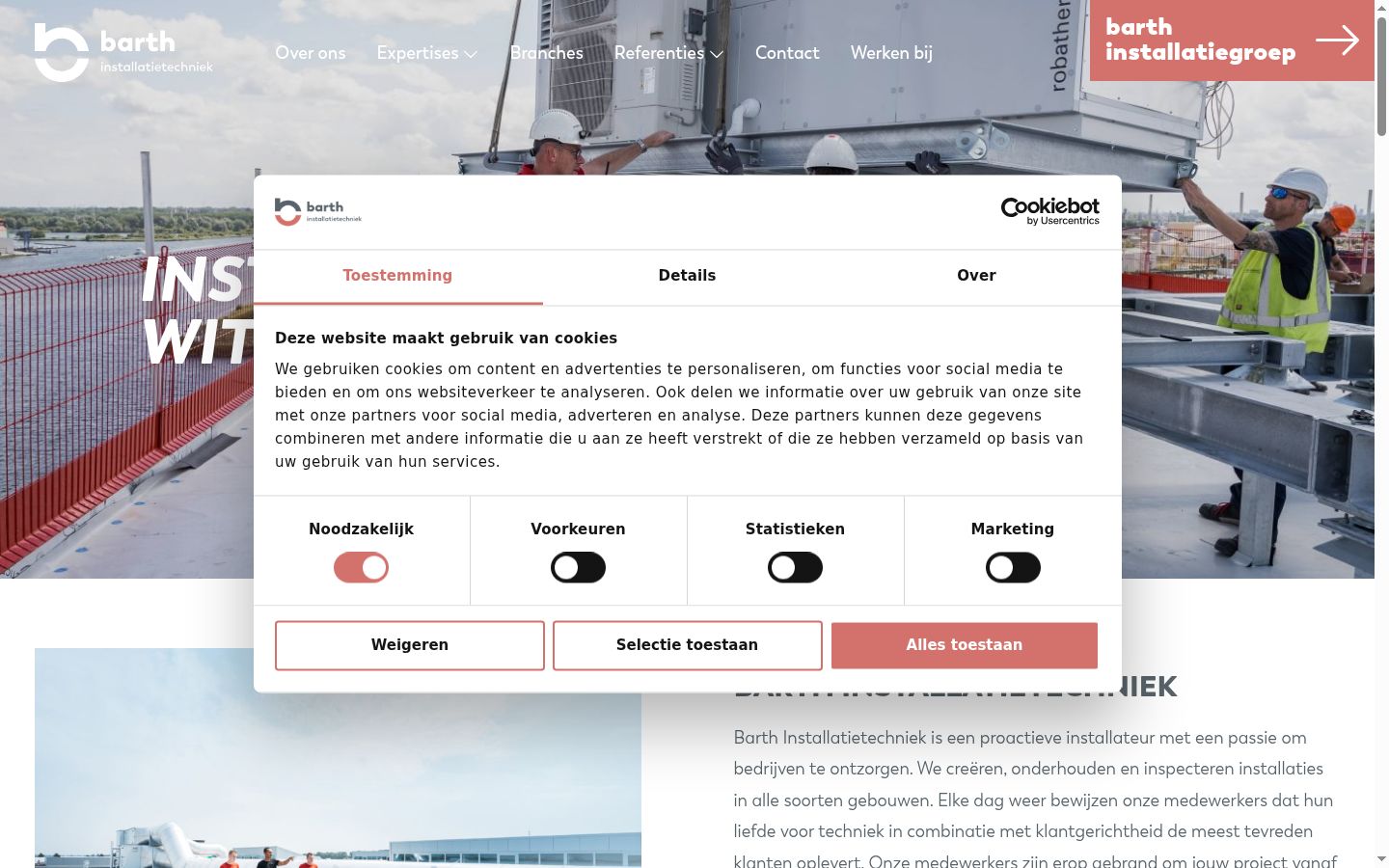 Screenshot van de toestemmingsbanner zoals getoond vóór enige interactie