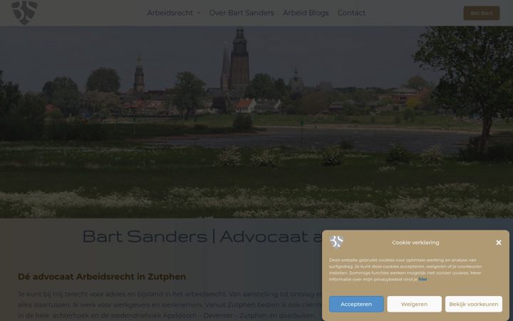 Screenshot stránky bartsandersadvocaat.nl