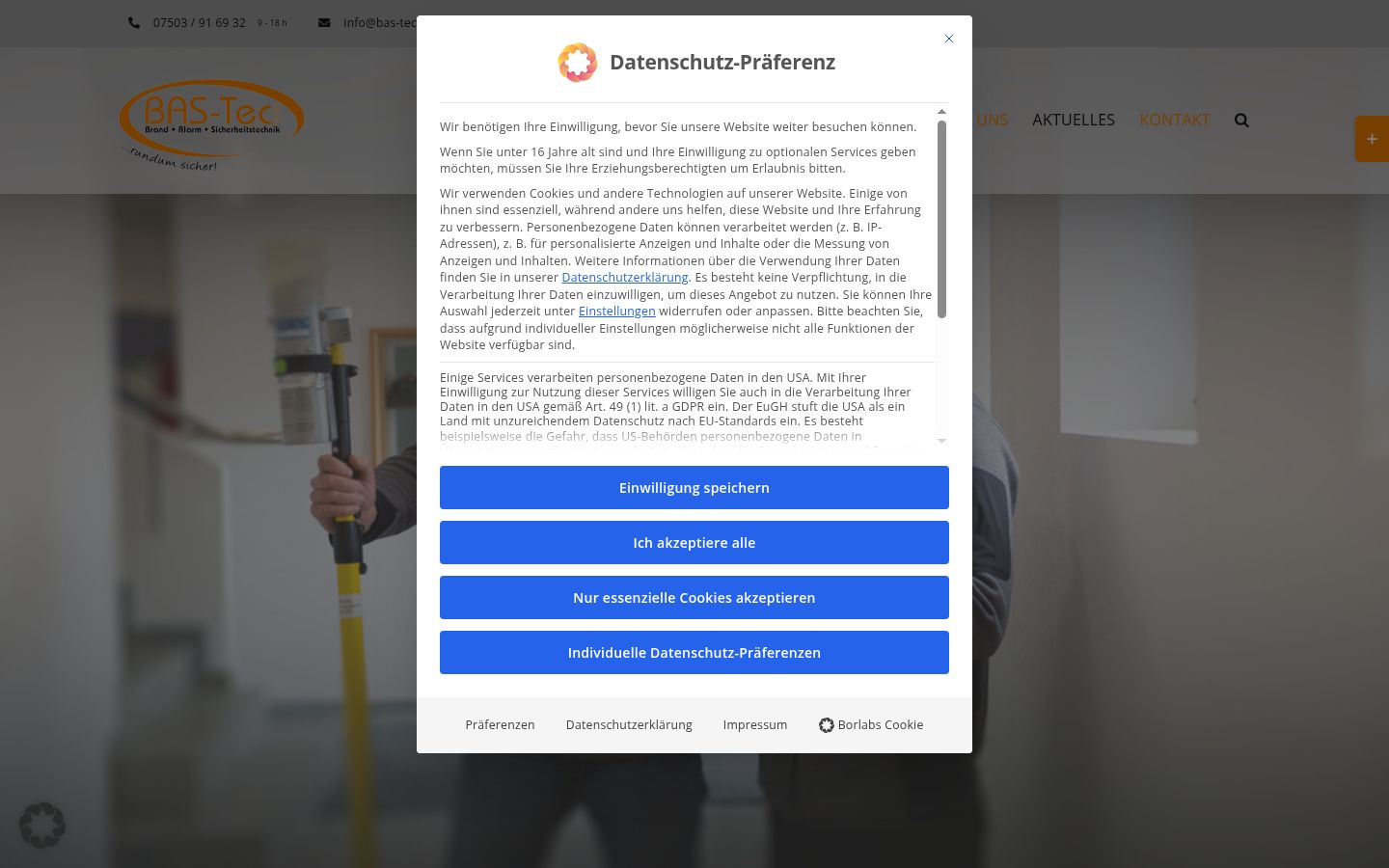 Screenshot des Einwilligungsbanners vor jeglicher Interaktion