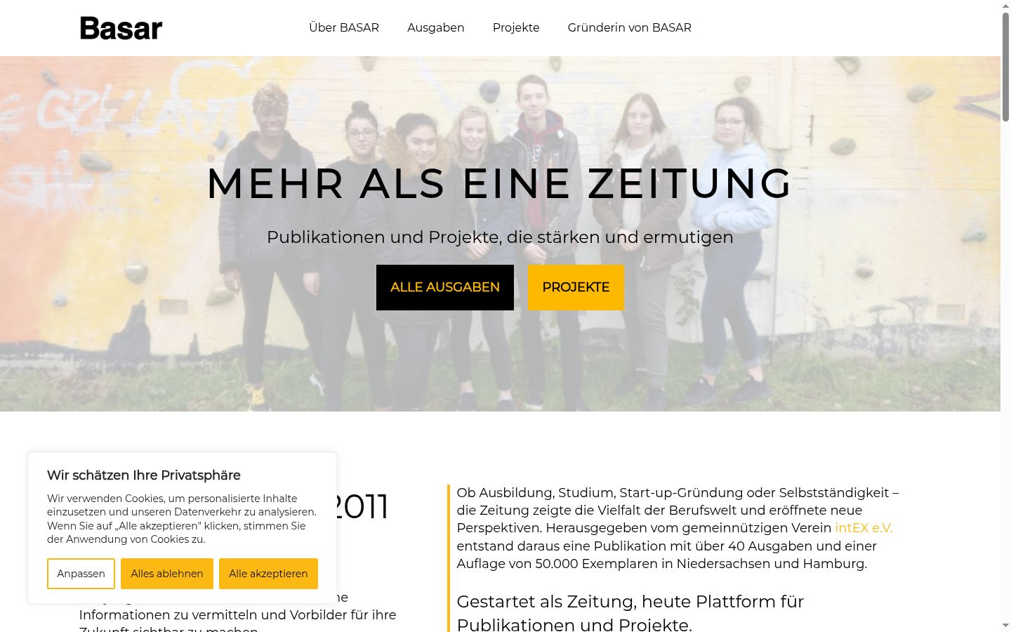 Screenshot des Einwilligungsbanners vor jeglicher Interaktion