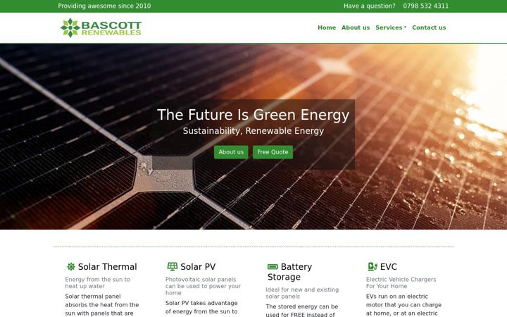 Screenshot of bascottrenewables.co.uk