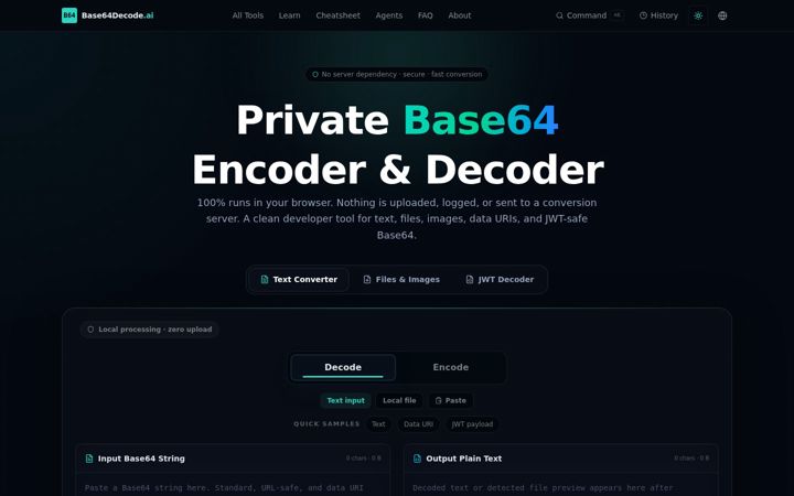 Screenshot of base64decode.ai