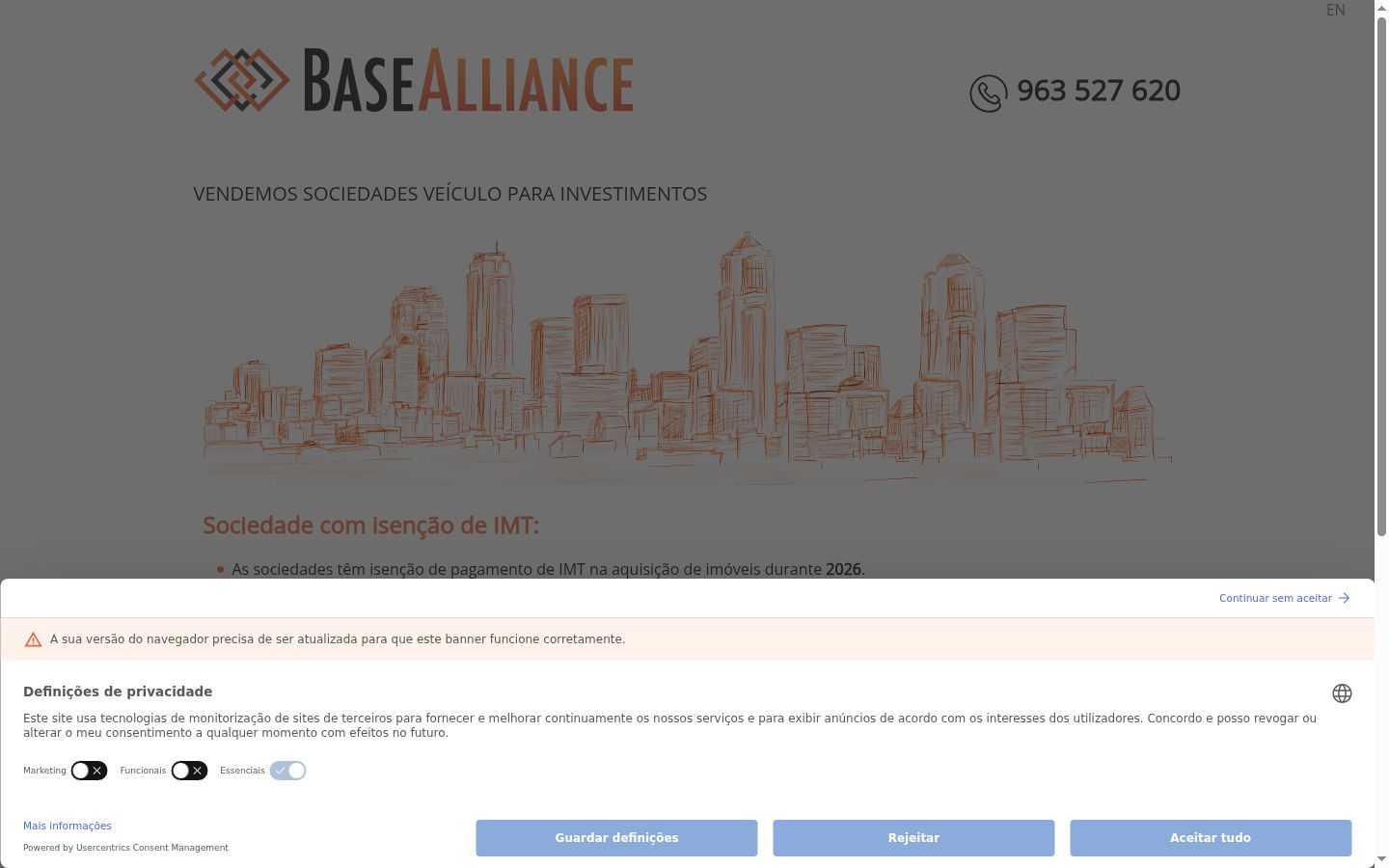 Screenshot of the consent banner shown before any interaction