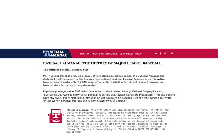 Captură de ecran a baseball-almanac.com