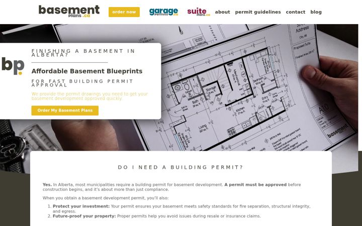 Screenshot of basementplans.ca