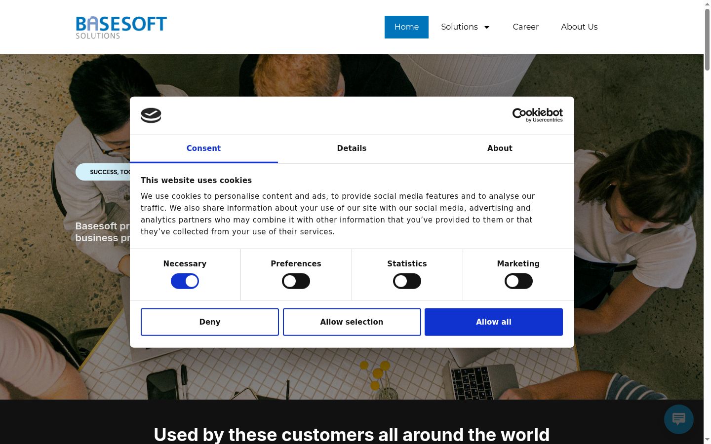 Screenshot of the consent banner shown before any interaction