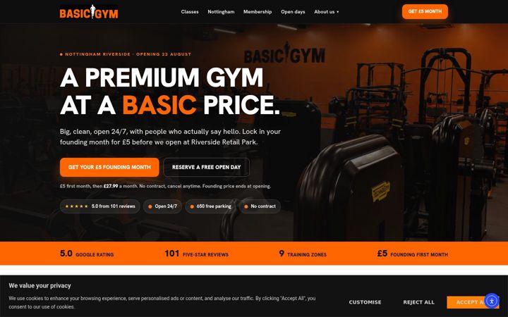 Screenshot ta' basicgym.co.uk
