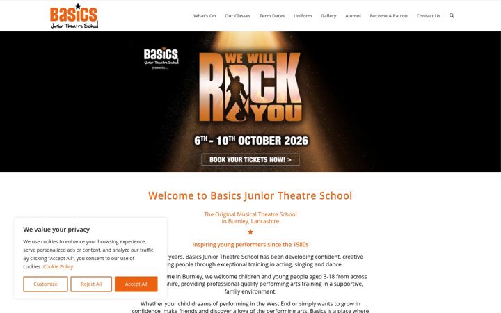 Screenshot of basicsjuniortheatre.co.uk