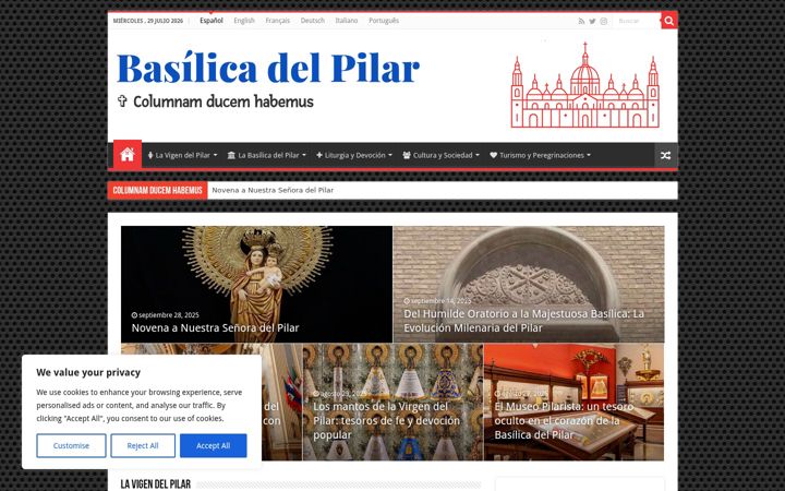 Screenshot of basilicadelpilar.com