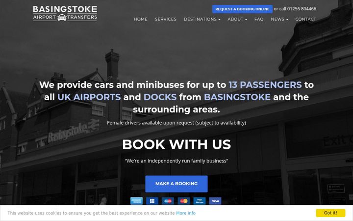 Screenshot ta' basingstokeairporttransfers.co.uk