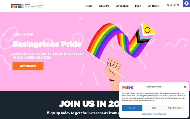 Snímek obrazovky basingstokepride.co.uk
