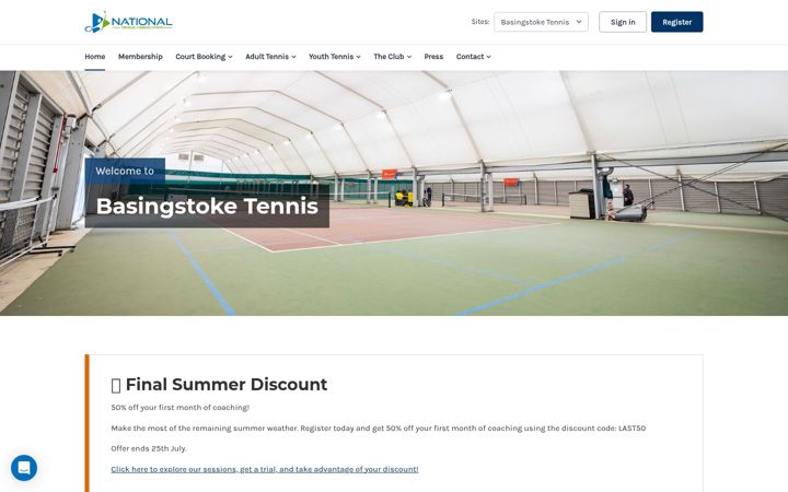 Screenshot of basingstoketennis.org.uk