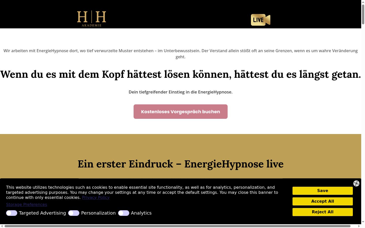 Screenshot des Einwilligungsbanners vor jeglicher Interaktion