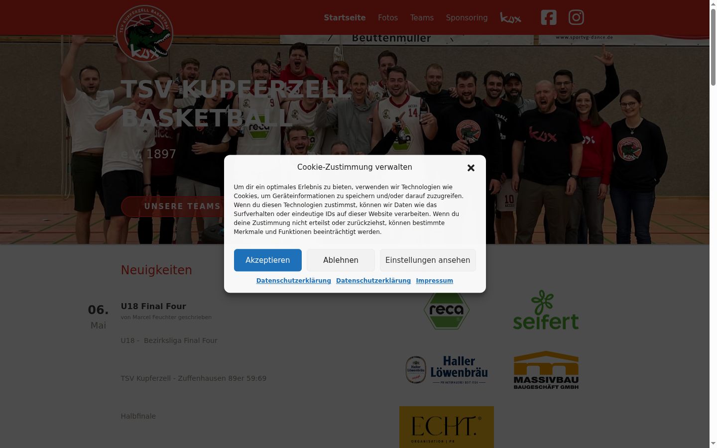 Képernyőkép a bármilyen interakció előtt megjelenő hozzájárulási bannerről