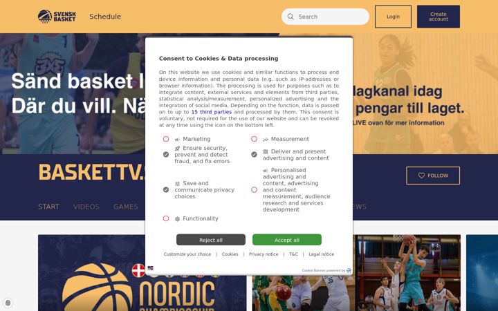 Screenshot of baskettv.se