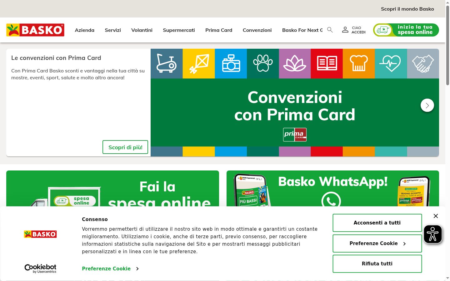 Screenshot del banner di consenso mostrato prima di qualsiasi interazione
