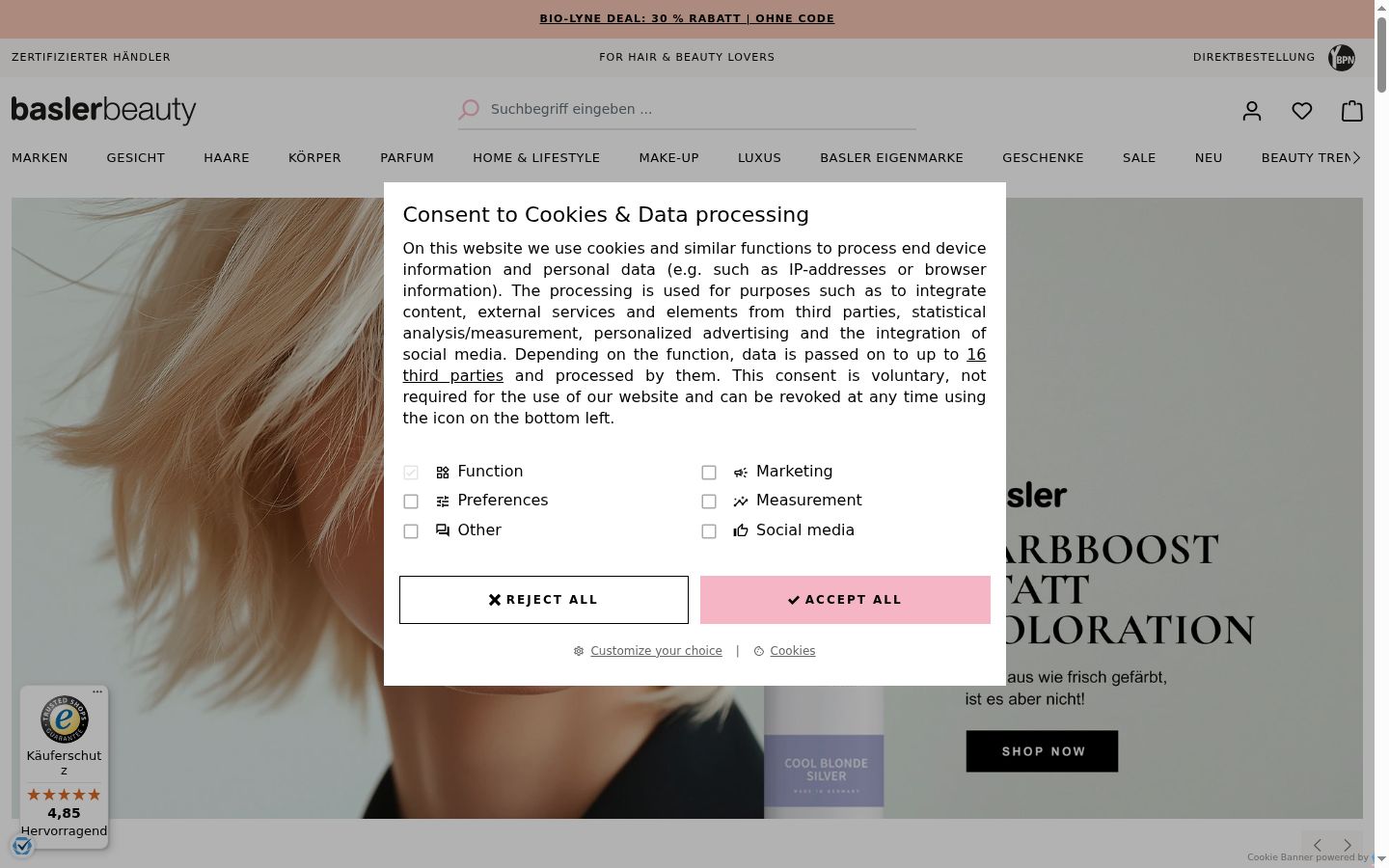 Screenshot of the consent banner shown before any interaction