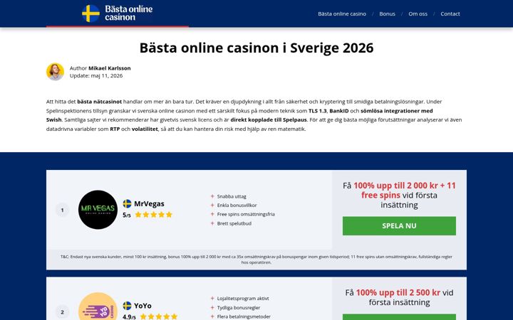 Captură de ecran a bastaonlinecasino.com.se