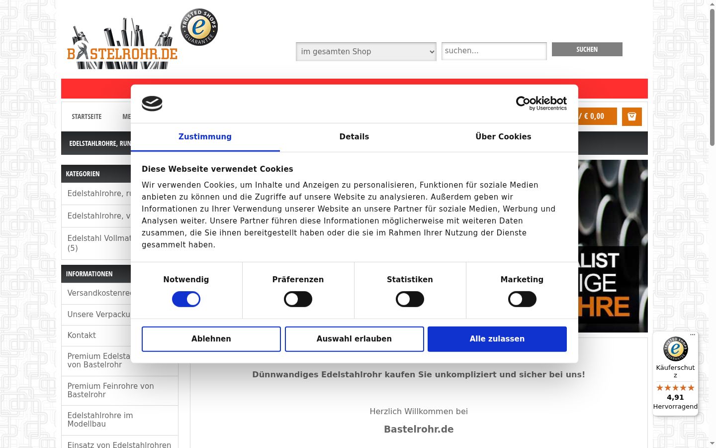 Screenshot del banner di consenso mostrato prima di qualsiasi interazione