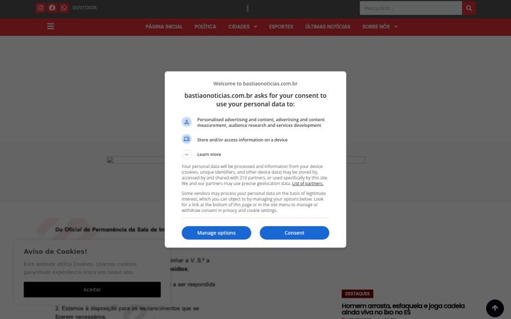 Screenshot of bastiaonoticias.com.br