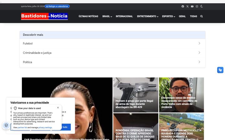 Screenshot of bastidoresdanoticia.com.br