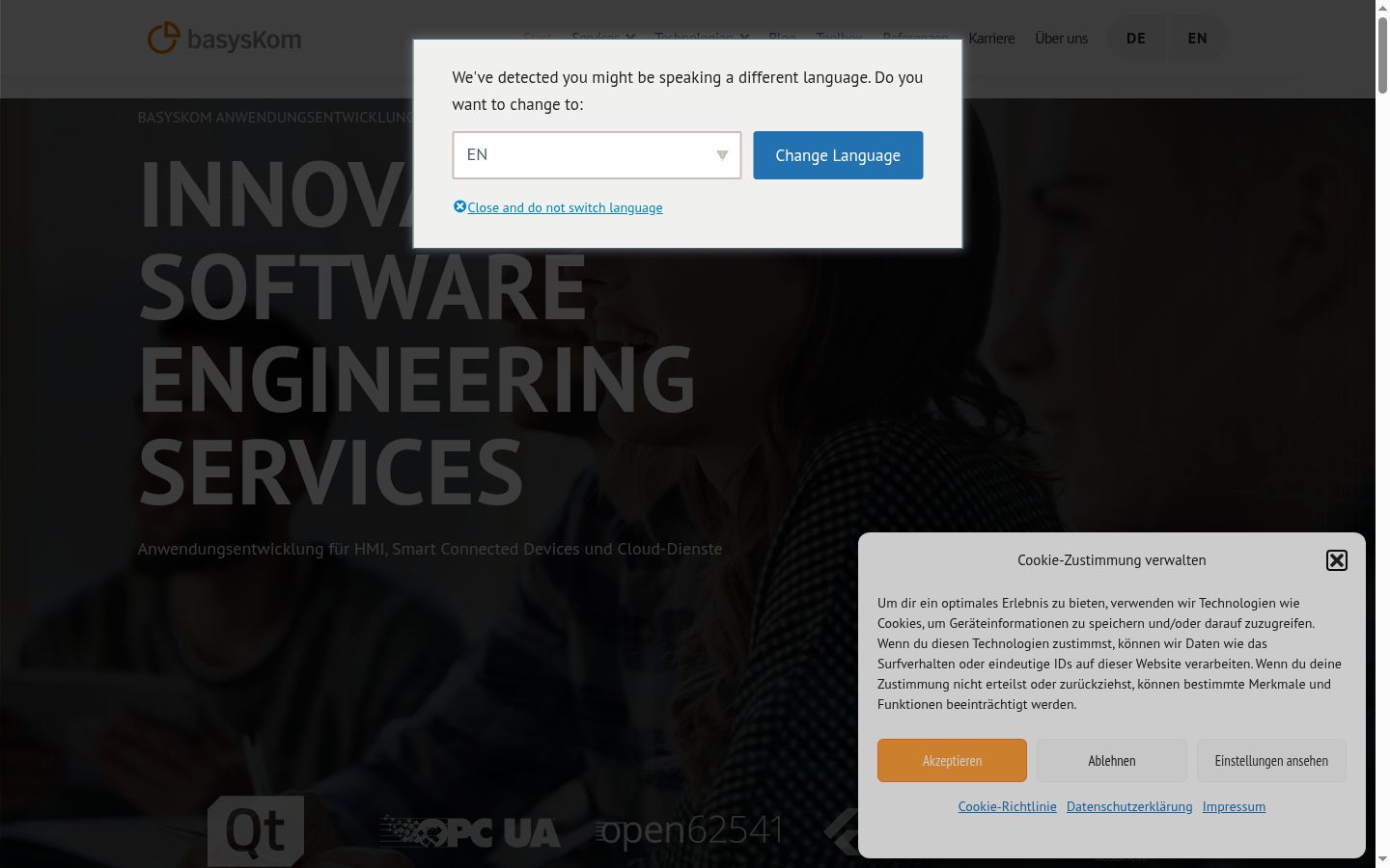 Screenshot del banner di consenso mostrato prima di qualsiasi interazione