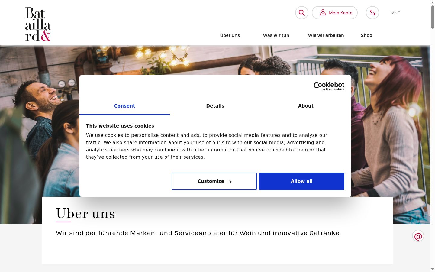 Skärmbild av samtyckesbannern som visades före någon interaktion