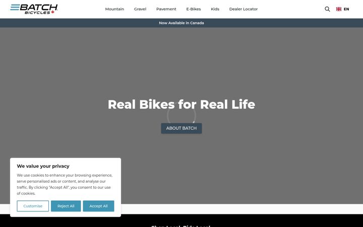 Screenshot of batchbicycles.ca