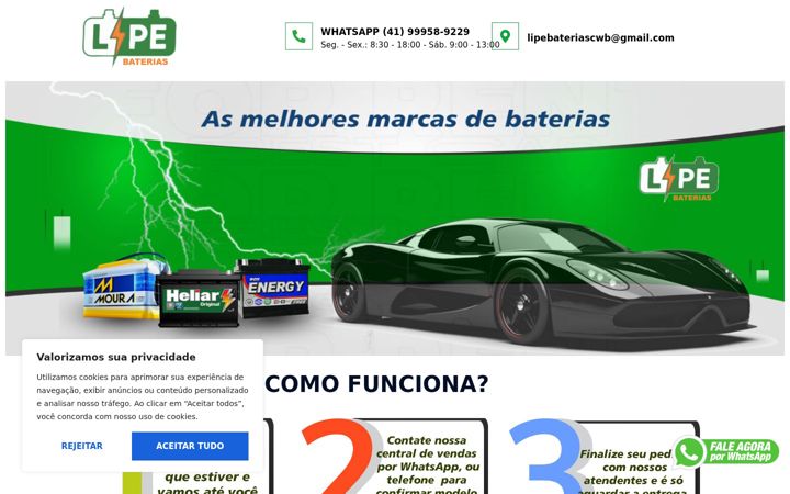 Screenshot of bateriasdecarroemcuritiba.com.br