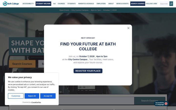 Ekrānuzņēmums no bathcollege.ac.uk
