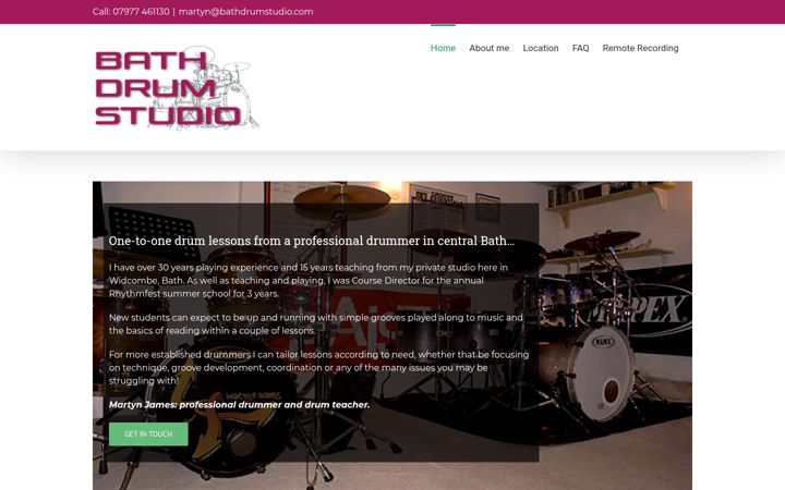 Screenshot of bathdrumstudio.co.uk