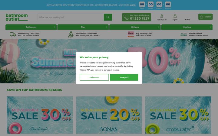 Screenshot of bathroomoutlet.ie