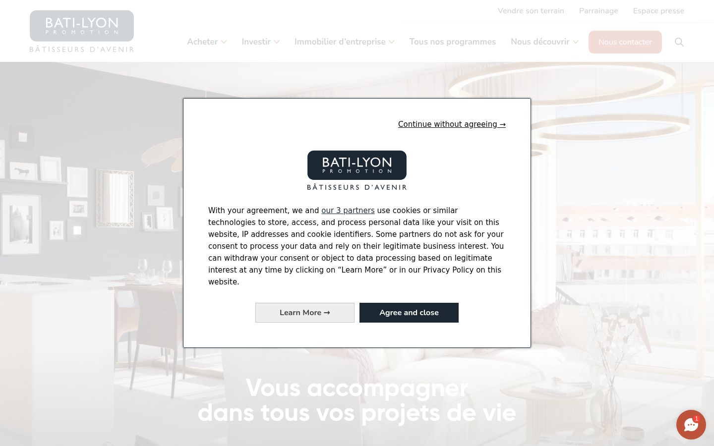 Screenshot of the consent banner shown before any interaction