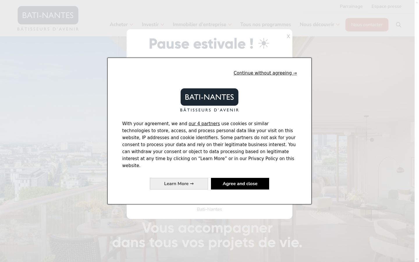 Screenshot of the consent banner shown before any interaction