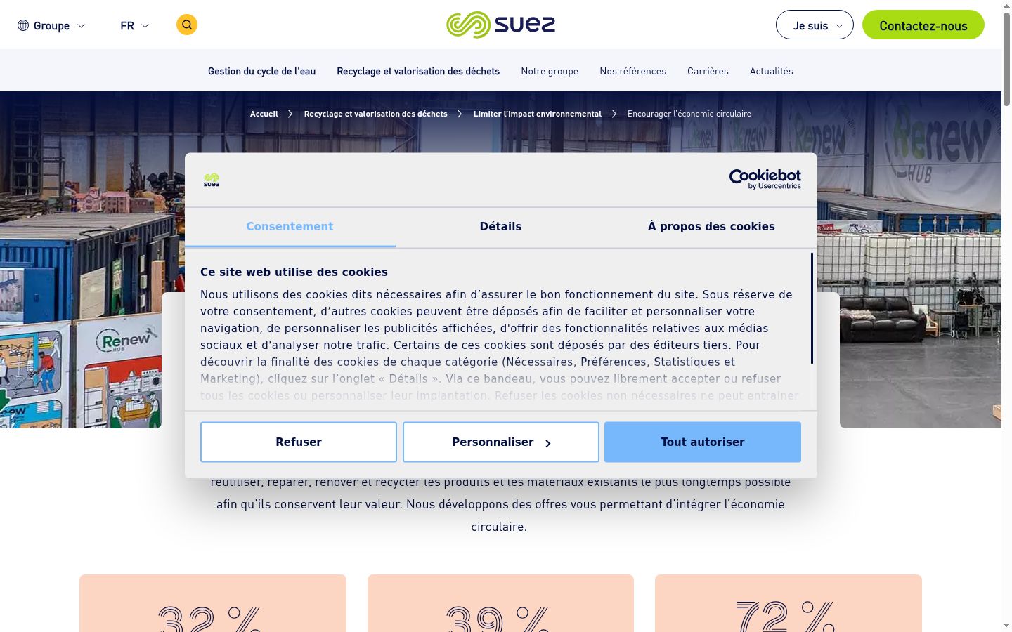 Capture d'écran de la bannière de consentement affichée avant toute interaction