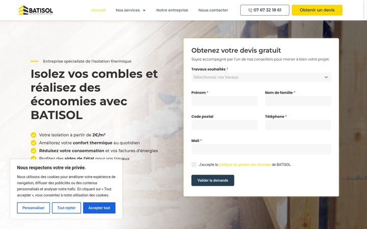 Екранна снимка на batisol-france.fr