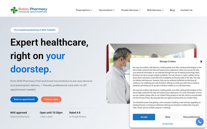 Captura de pantalla de batleypharmacy.co.uk