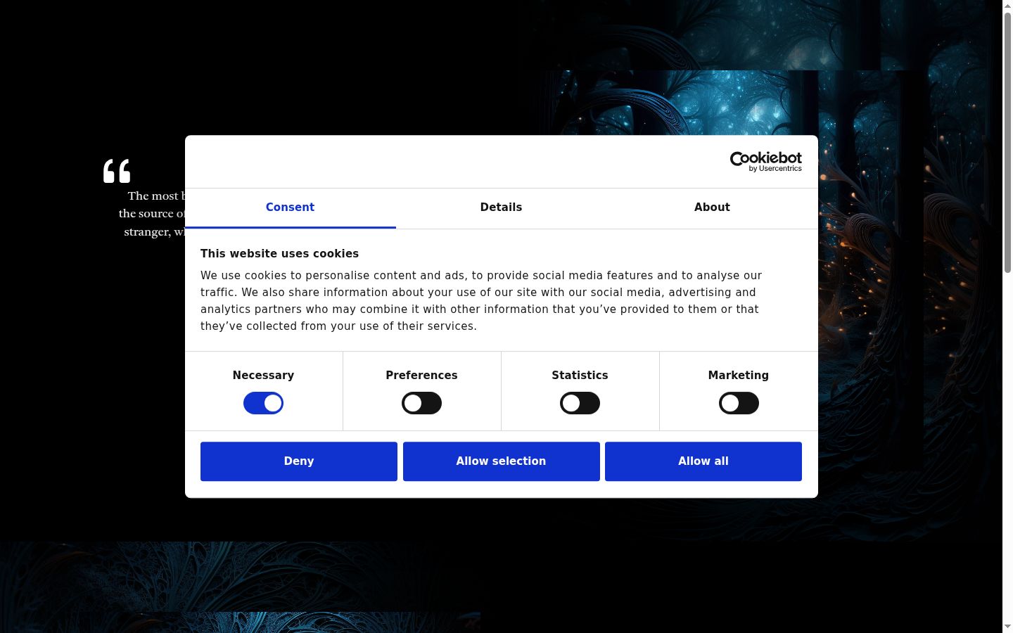 Screenshot of the consent banner shown before any interaction