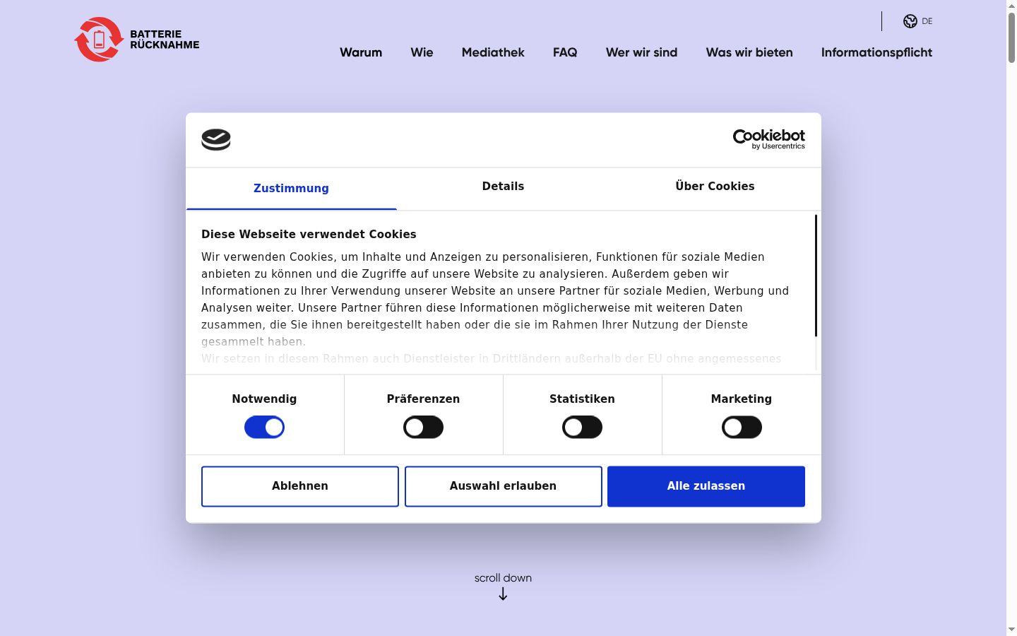 Capture d'écran de la bannière de consentement affichée avant toute interaction