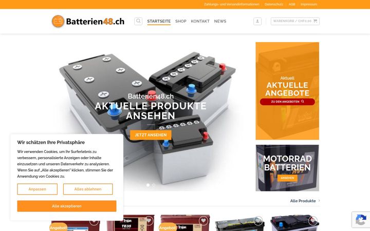 Екранна снимка на batterien48.ch